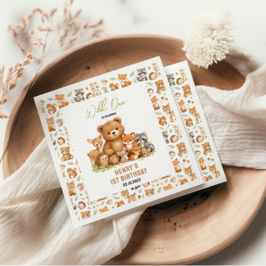 Wald-Waldtiere Wild One 1. Geburtstag Serviette