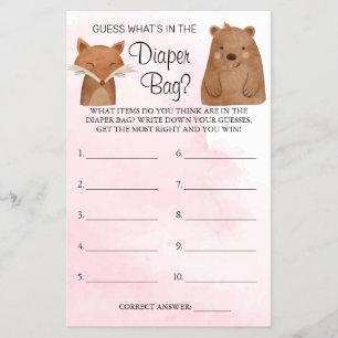 Wald-Was ist in der Windeltasche Babyshower-Spielk Flyer