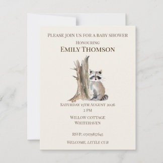 Wald-Waschbär-Baby-Shower-Einladung Mitteilungskarte
