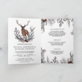 Wald Wasserfarbe Waldhirsch QR-Code Hochzeit Einladung (Innenseite)