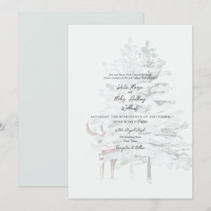 Wald Wasserfarben Bäume & Hirsch Hochzeit Einladung