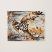 Wald-Wasserfarben-Eule Herbst-Tier Puzzle (Horizontal)
