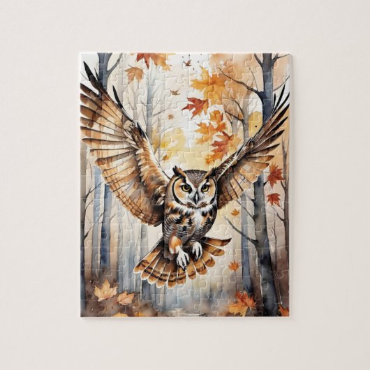 Wald-Wasserfarben-Eule Herbst-Tier Puzzle (Vertikal)