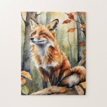 Wald Wasserfarben Fuchs Herbst