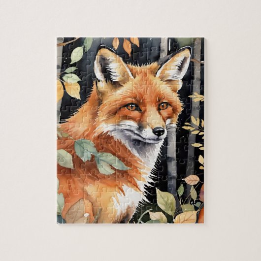 Wald Wasserfarben Fuchs Herbst Puzzle (Vertikal)
