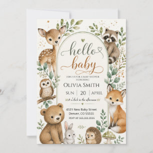 Wald-Wasserfarben-Waldtiere-Baby-Party Einladung