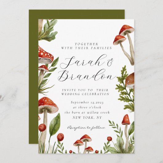 Wald Wasserfarbenpilz Hochzeit Einladung (Vorne/Hinten)