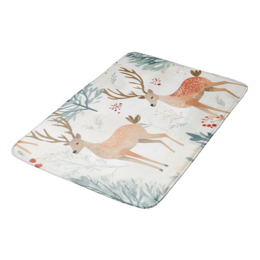 Wald Wasserfarbirsch im WinterWald Weihnachten Badematte (Schrägansicht)