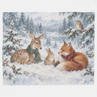 Wald-Weihnachts-Hirsch Fuchs Kaninchen & Eule Fleecedecke