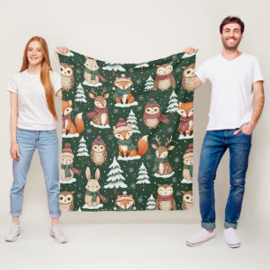 Wald-Weihnachtstiere-Muster – Süße Winter 4 Fleecedecke