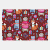 Wald Weihnachtswald Bärenkatze Fox Geschenkpapier Set (Vorderseite)