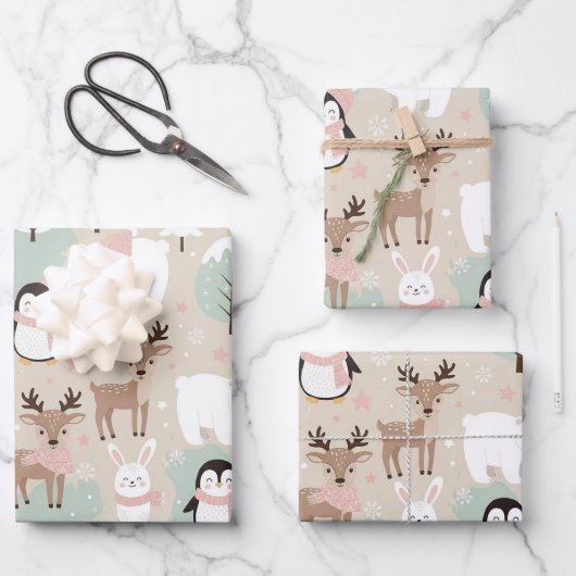Wald Whimsicalische Waldtiere Winter Geschenkpapier Set (Vorderseite)