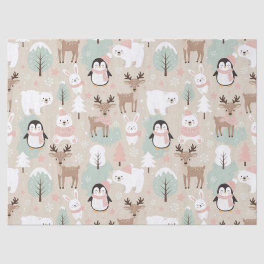 Wald Whimsicalische Waldtiere Winter Seidenpapier (Vorderseite)