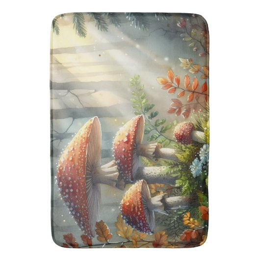 Wald Wild Pilze Magischer Wald Sonnenlicht Badematte (Vorderseite Vertikal)