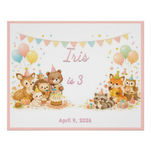 Wald Wilde Tiere Forst Party Pastell Rosa Poster