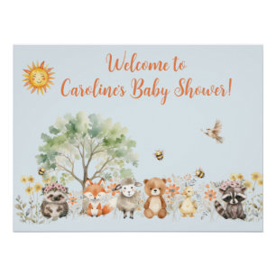 Wald-Wildlife-Baby-Party Blau Poster