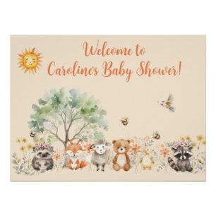Wald-Wildtiere Blassrosa Babyparty   Poster