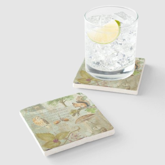 Wald Wildtierquirrel, Owl, Autumnal Steinuntersetzer (Seitenansicht)