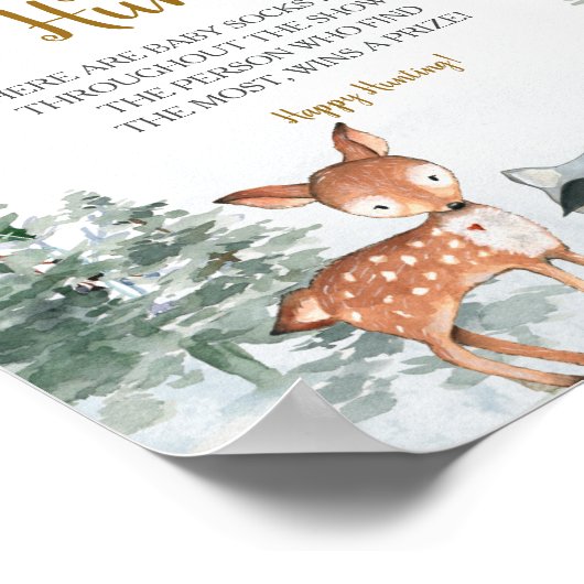Wald Winter Animals Forest Baby Sock Hunt Poster (Ecke)