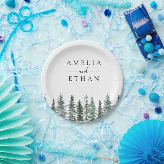 Wald-Winter-Aquarell-Hochzeit Pappteller (Party)