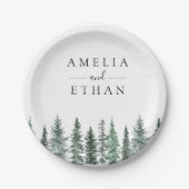 Wald-Winter-Aquarell-Hochzeit Pappteller (Vorderseite)