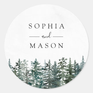 Wald Winter Aquarell Hochzeit Runder Aufkleber