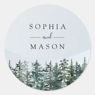 Wald Winter Aquarell Hochzeit Runder Aufkleber