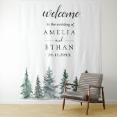 Wald-Winter-Aquarell-Hochzeit Wandteppich (Beispiel)