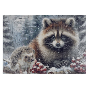 Wald Winter Igel Waschbär Weihnachten Schneidebrett