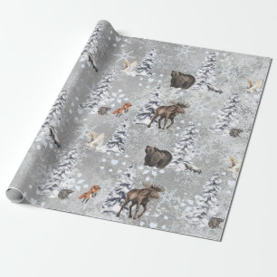 Wald-Winter-Moose-Weihnachtsbaum-Schneeflocke Geschenkpapier