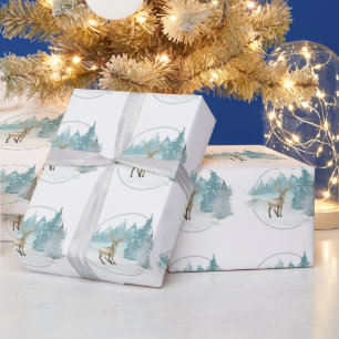 Wald Winter Wasserfarben Hirsch Weihnachten Geschenkpapier