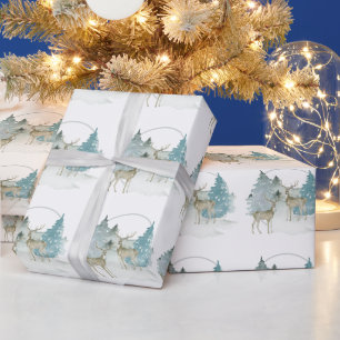 Wald-Winter-Wasserfarben-Hirsche Weihnachten Geschenkpapier