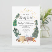 Wald Wir können frühzeitig abwarten Baby-Dusche Ei Einladung (Stehend Vorderseite)