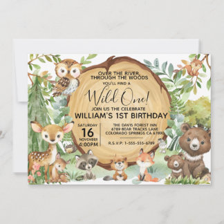 Wald Woodland Animal Wild One Einladung