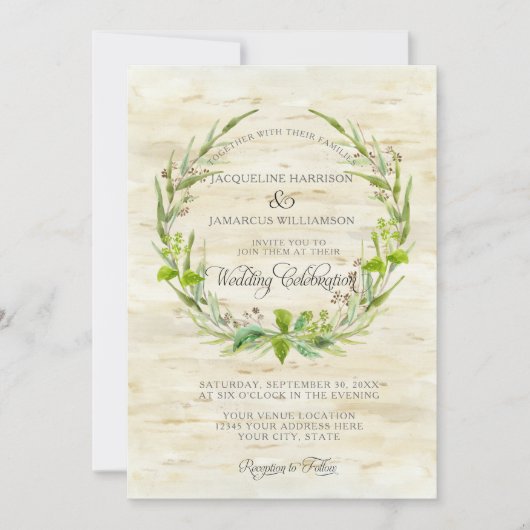 Wald Woodland BOHO Birch Barkreath Einladung (Vorderseite)