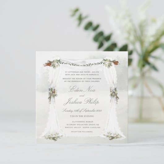 Wald Woodland Outdoor Chuppah Hochzeit Einladung (Stehend Vorderseite)