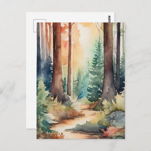 Wald Woodsy in Wasserfarbe Postkarte (Vorne/Hinten)