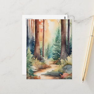Wald Woodsy in Wasserfarbe Postkarte