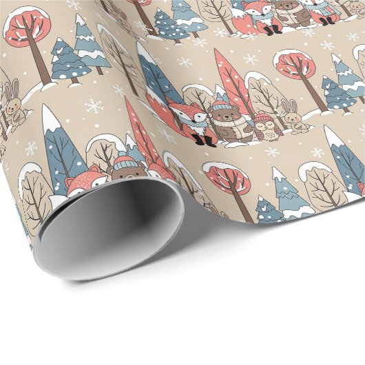 Wald-Wunderwald-Tiere Winter Geschenkpapier (Rolleneckpunkt)
