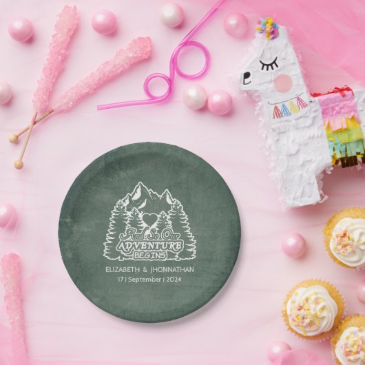 Waldabenteuer beginnt Zitat rustikale Grüne Hochze Pappteller (Party)