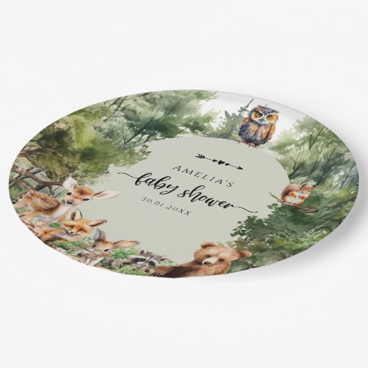 Waldabenteuer Grünwald Dekoration Pappteller (Schrägansicht)