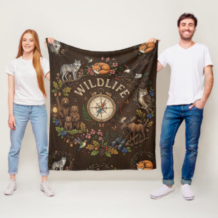 "Waldabenteuer mit Wildtieren"-Illustration Fleecedecke