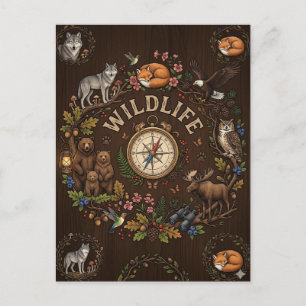 "Waldabenteuer mit Wildtieren" Illustration Postkarte