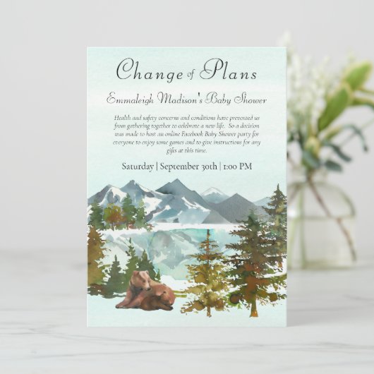 Waldabenteuer Rustikale Bären Planänderung Einladung (Stehend Vorderseite)