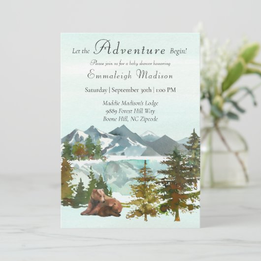 Waldabenteuer Rustikale Bears Kinderdusche Einladung (Stehend Vorderseite)