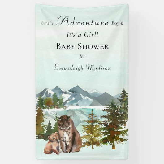 Waldabenteuer Rustikale Lynx Babydusche Banner (Vertikal)