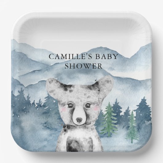 Waldabenteuer Wasserfarbengebirge Kinderdusche Pappteller (Vorderseite)