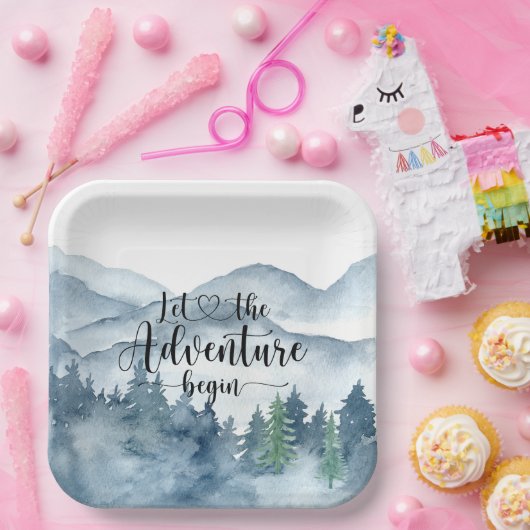 Waldabenteuer Wasserfarbengebirge Kinderdusche Pappteller (Party)