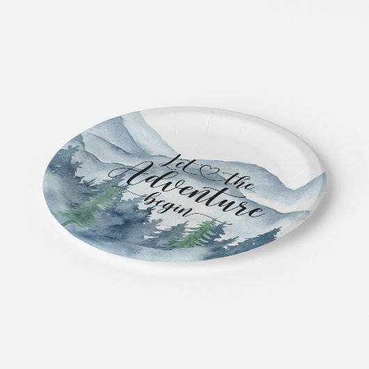 Waldabenteuer Wasserfarbengebirge Kinderdusche Pappteller (Schrägansicht)