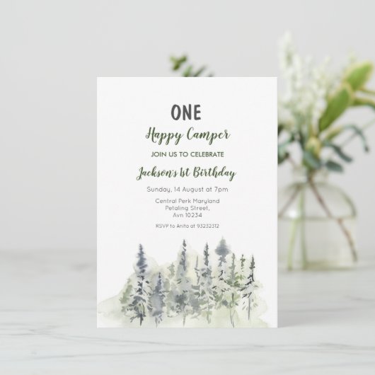 Waldabenteuercamper 1. Geburtstagsveranstaltung Einladung (Stehend Vorderseite)